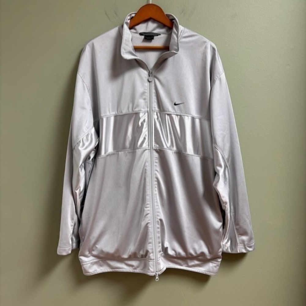 VTG Nike Men's Silver Swoosh Jacket Size XL Full Zip Lined Zip Pockets Active